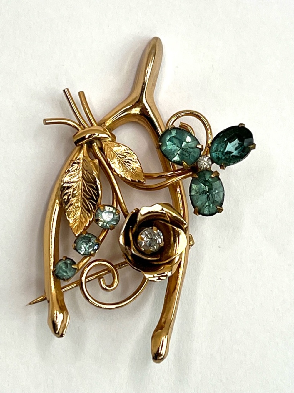 Vintage Coro Brooch Pin Good Luck Wishbone